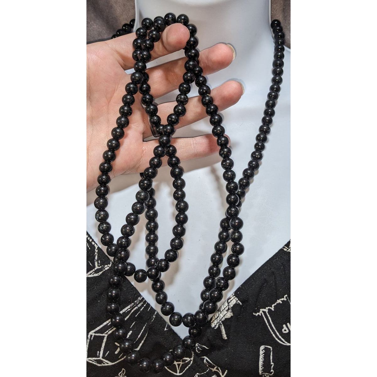 Gothic Glam Black Round Beaded Opera Necklace Extra Long 56 Inch
