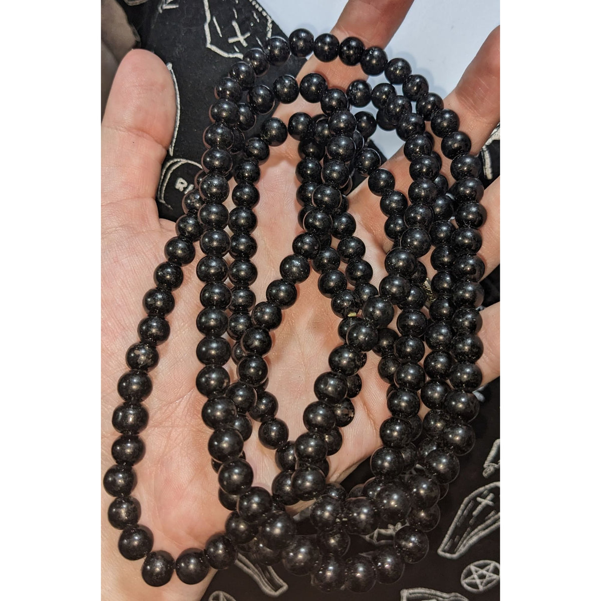 Gothic Glam Black Round Beaded Opera Necklace Extra Long 56 Inch