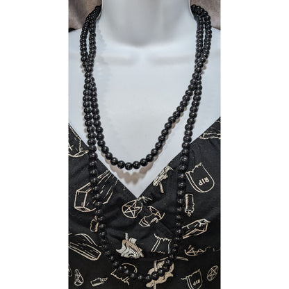 Gothic Glam Black Round Beaded Opera Necklace Extra Long 56 Inch