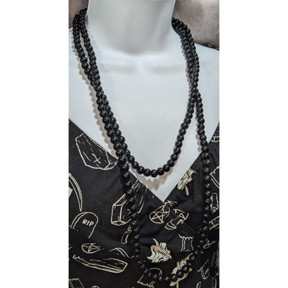 Gothic Glam Black Round Beaded Opera Necklace Extra Long 56 Inch