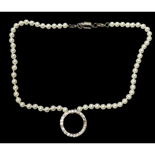 Elegant Glam Pearl Rhinestone Open Pendant Necklace