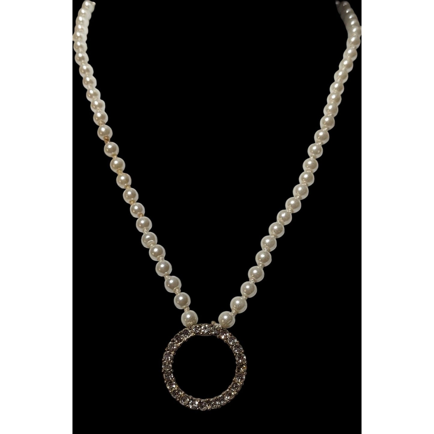 Elegant Glam Pearl Rhinestone Open Pendant Necklace