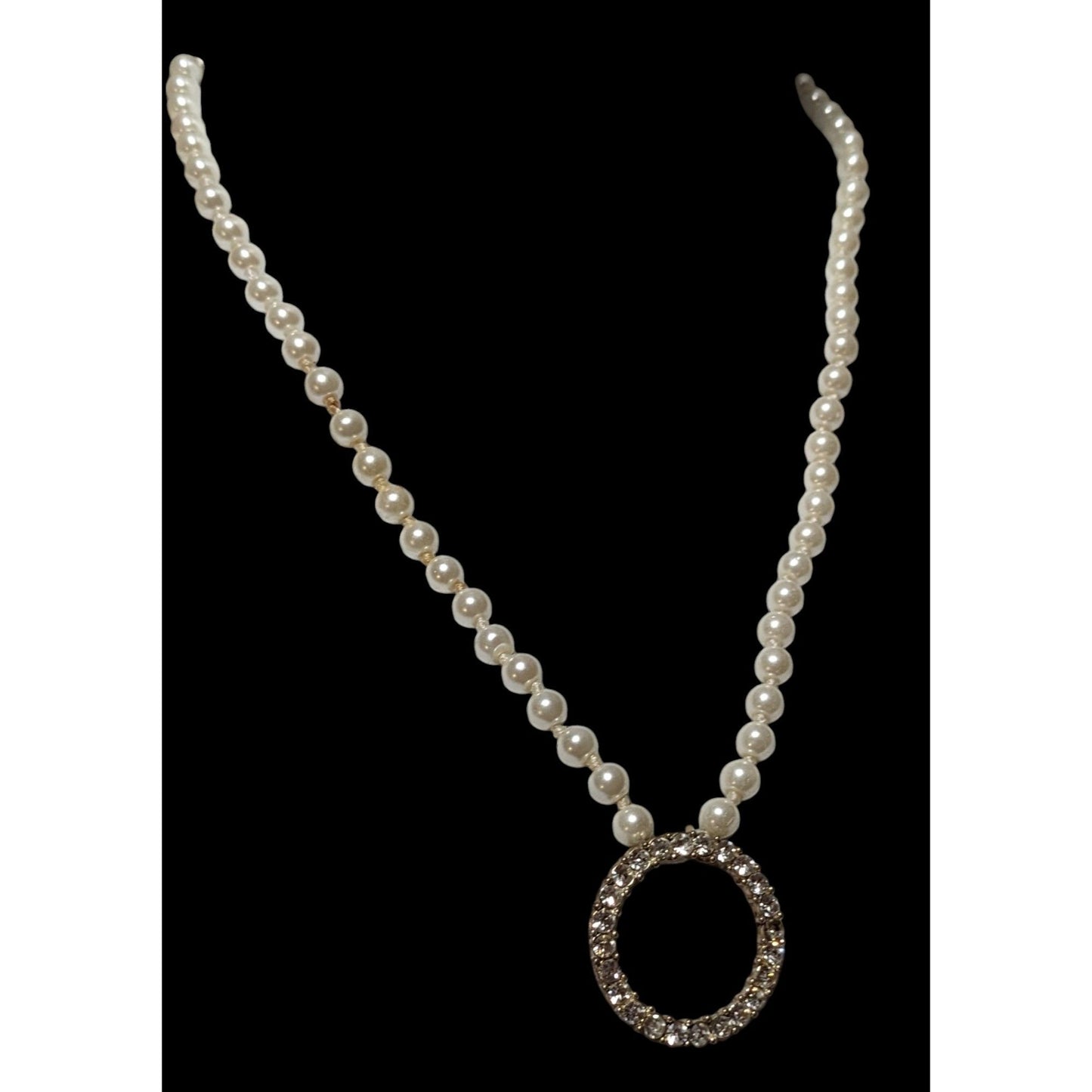 Elegant Glam Pearl Rhinestone Open Pendant Necklace