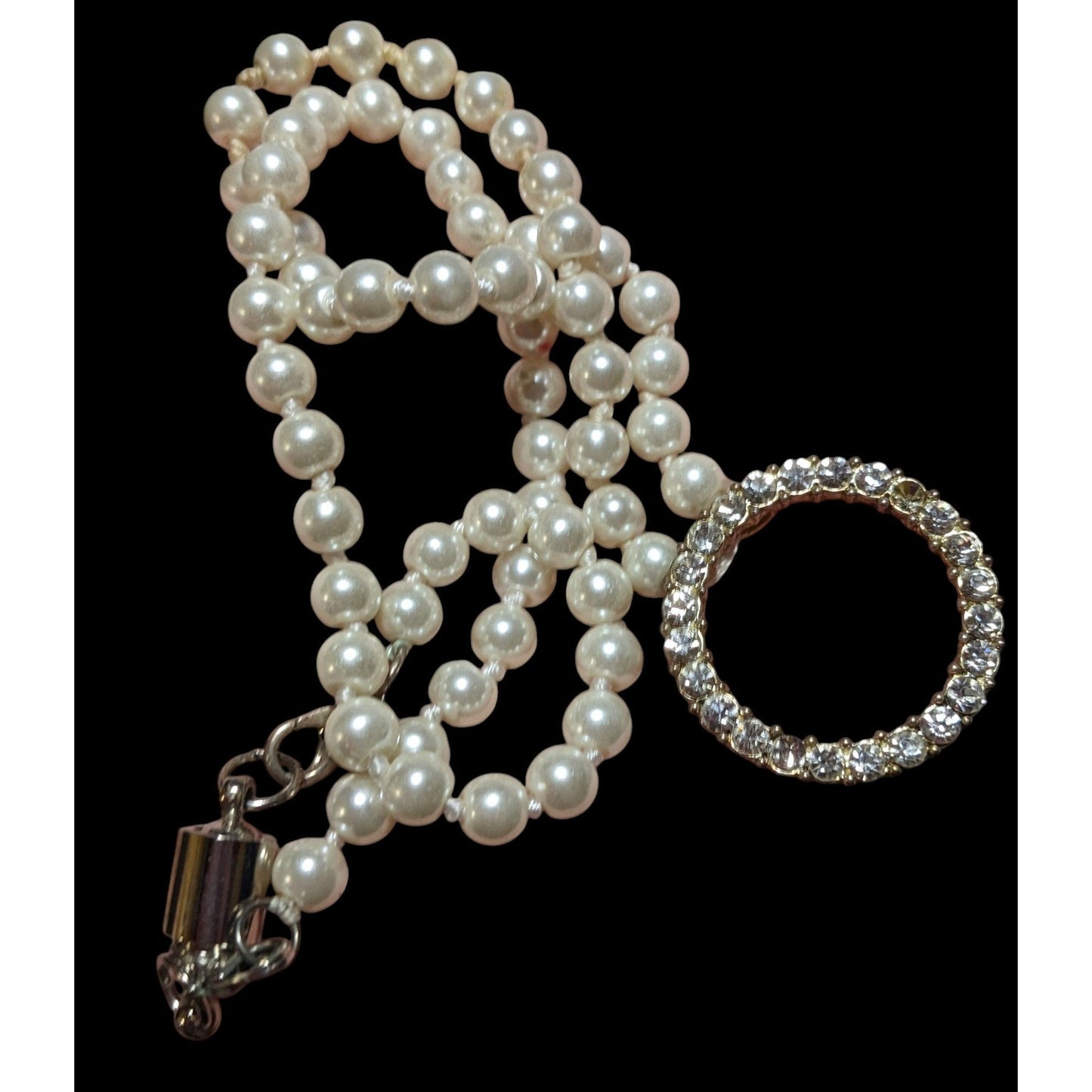 Elegant Glam Pearl Rhinestone Open Pendant Necklace