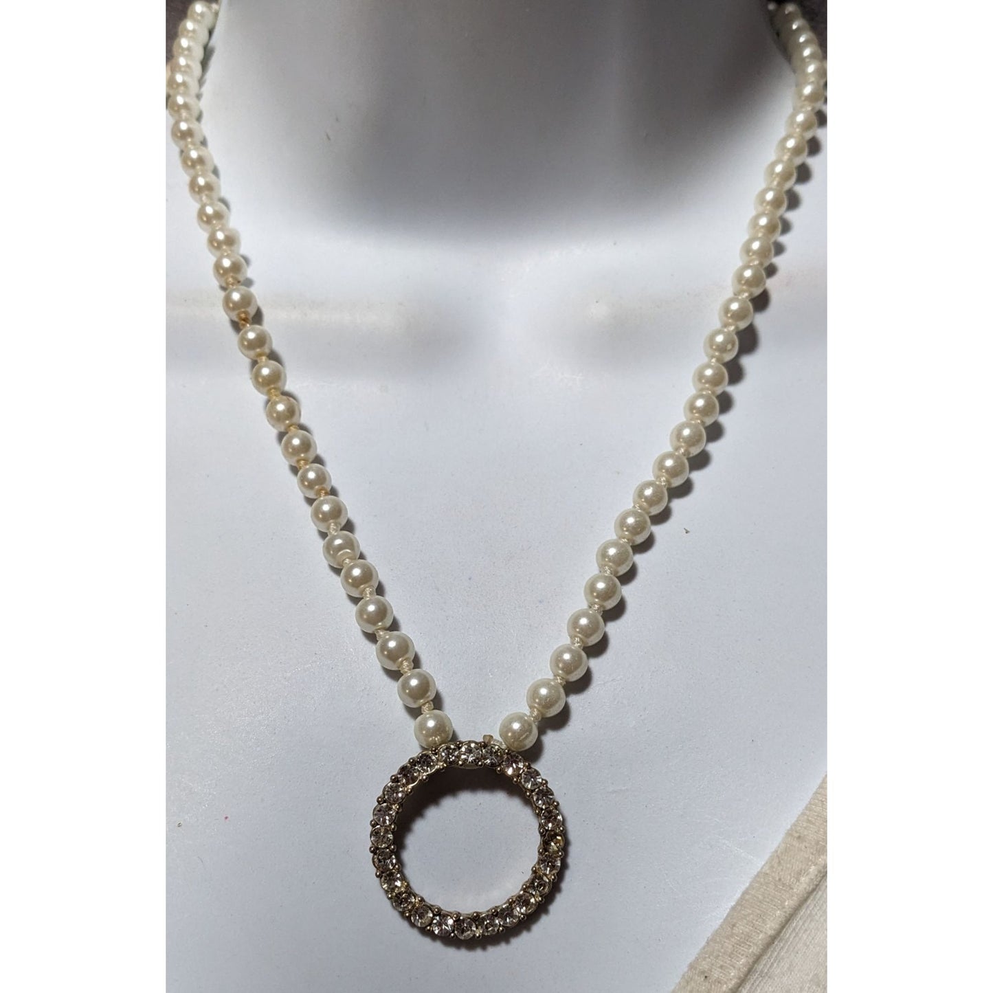 Elegant Glam Pearl Rhinestone Open Pendant Necklace