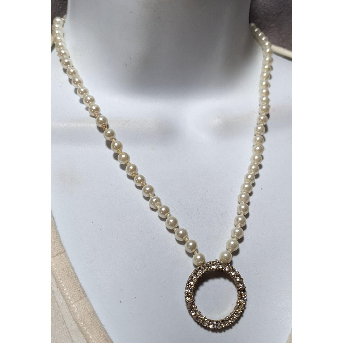 Elegant Glam Pearl Rhinestone Open Pendant Necklace