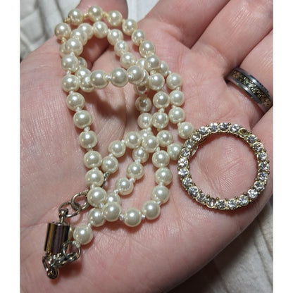 Elegant Glam Pearl Rhinestone Open Pendant Necklace