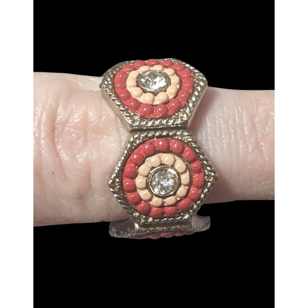 Gemmed Bohemian Geometric Stretch Ring Size 7 1/2