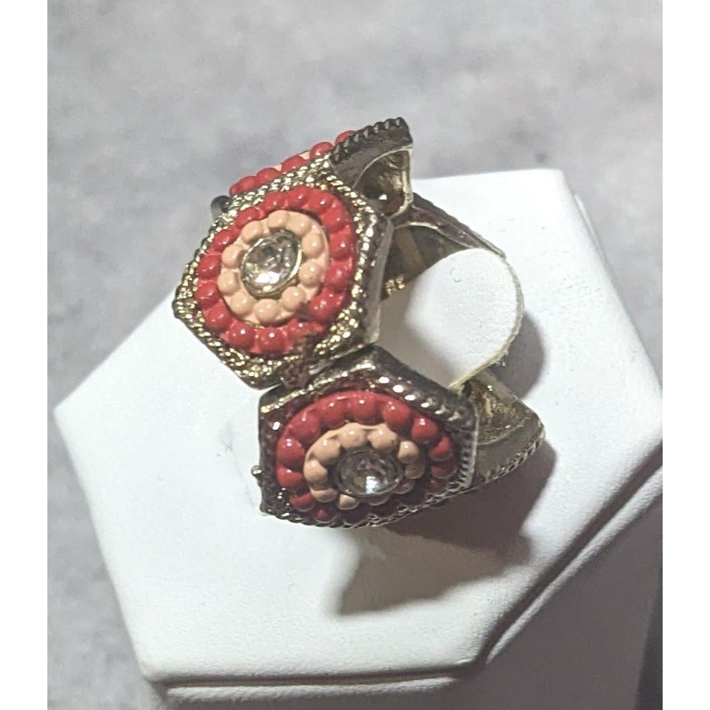 Gemmed Bohemian Geometric Stretch Ring Size 7 1/2