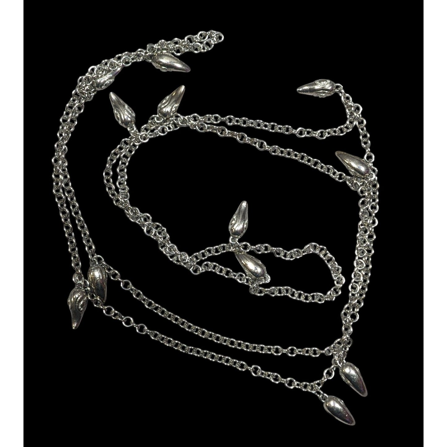 Unique Silver Tone Claw Charm Opera Necklace