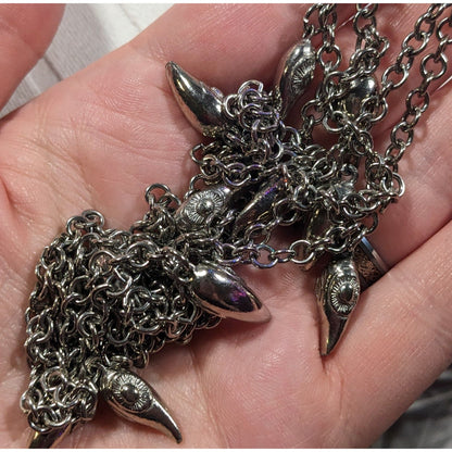 Unique Silver Tone Claw Charm Opera Necklace
