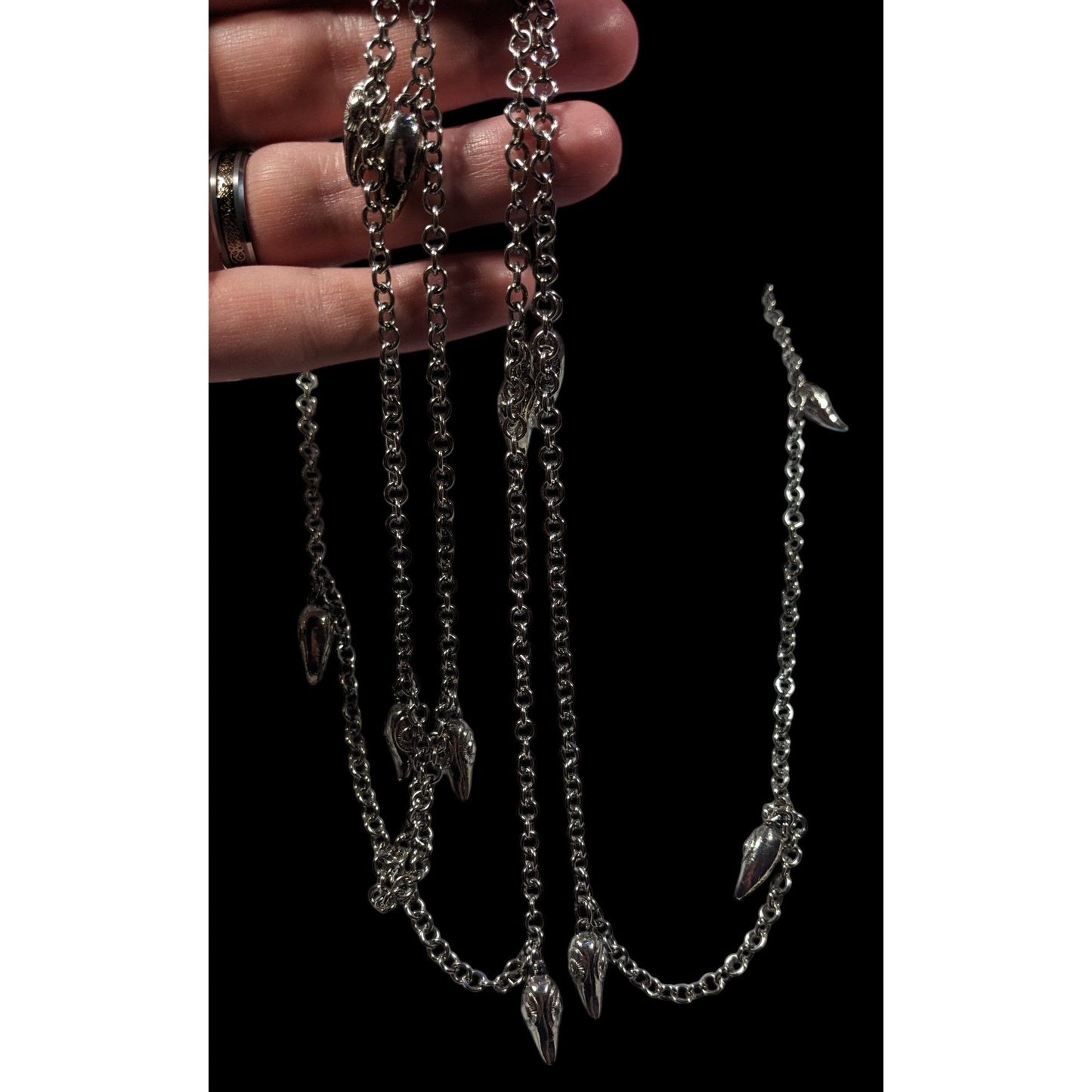 Unique Silver Tone Claw Charm Opera Necklace