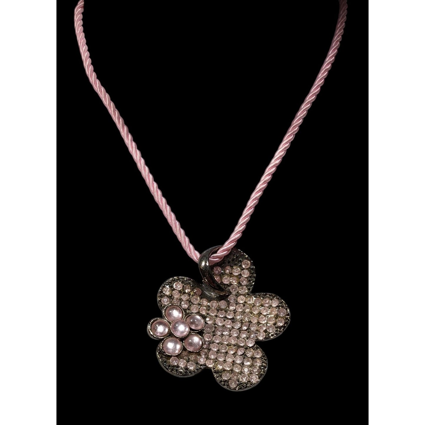 Vintage 90s Retro Pink Flower Pendant Necklace