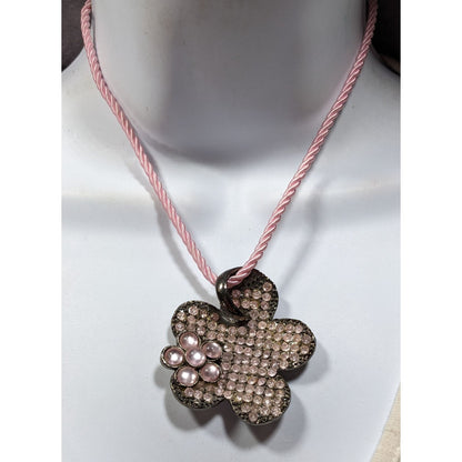 Vintage 90s Retro Pink Flower Pendant Necklace