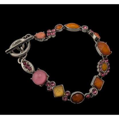 Vintage Retro Pink And Orange Floral Multi-Stone Toggle Bracelet
