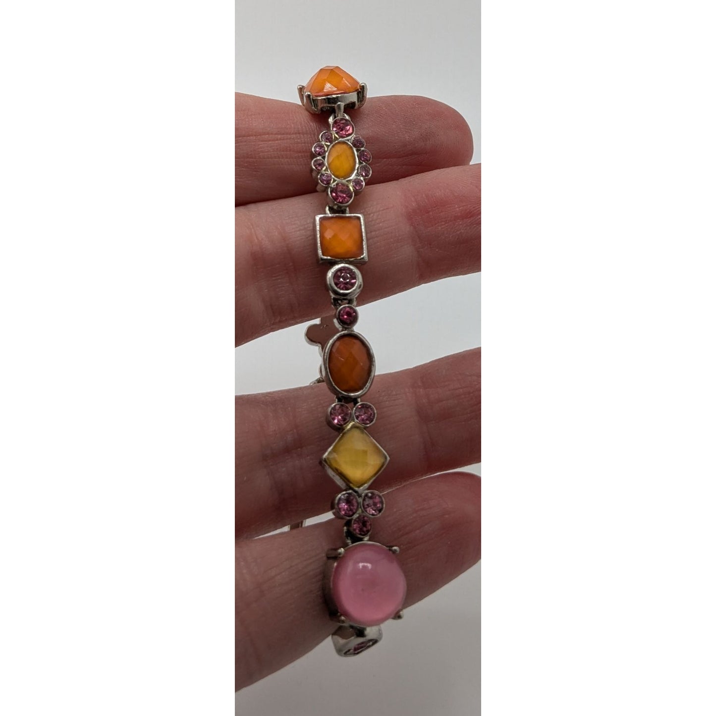 Vintage Retro Pink And Orange Floral Multi-Stone Toggle Bracelet