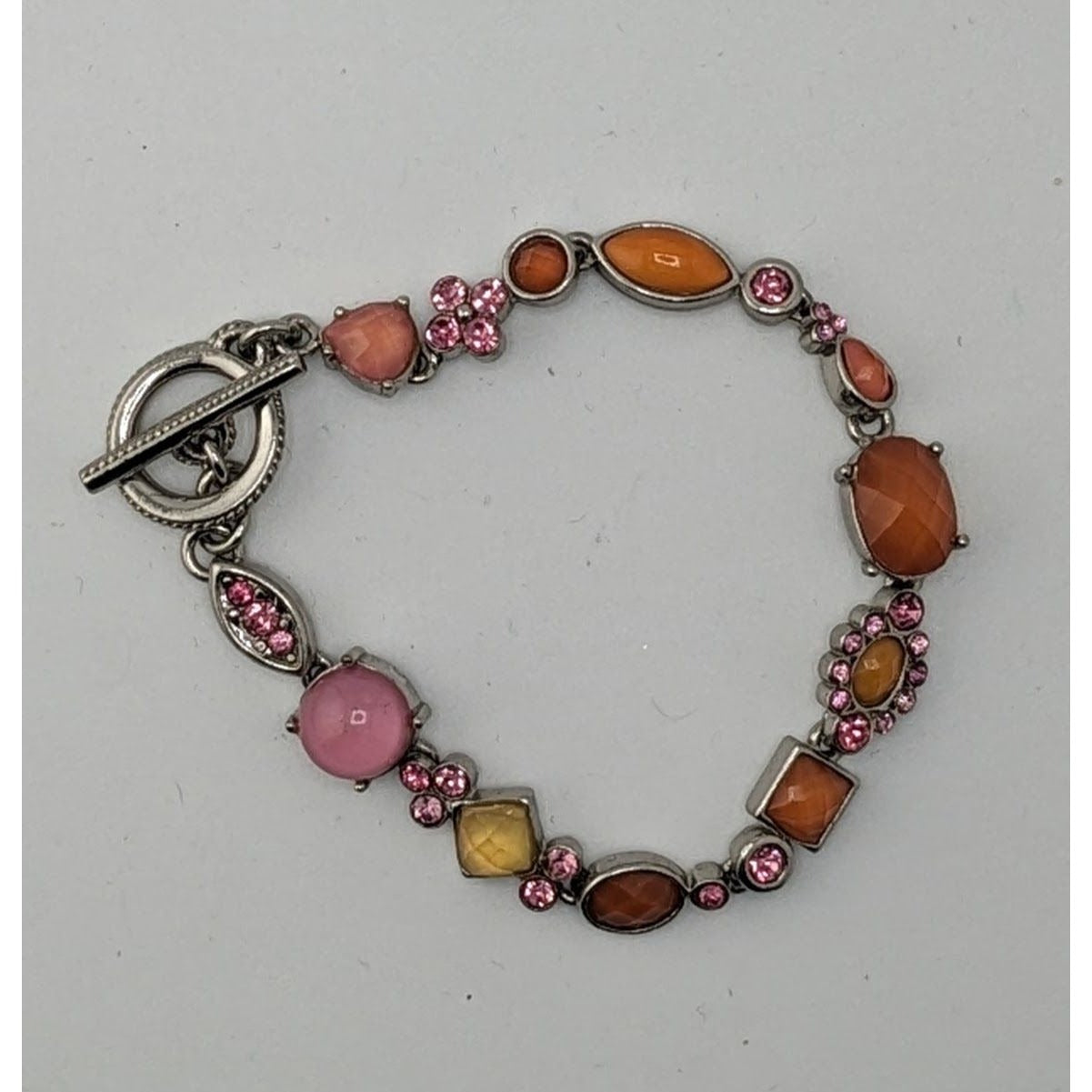 Vintage Retro Pink And Orange Floral Multi-Stone Toggle Bracelet
