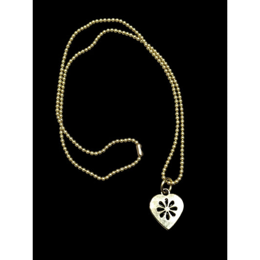 Minimalist Coquette Heart Pendant Necklace Gold Tone With Floral Cutout