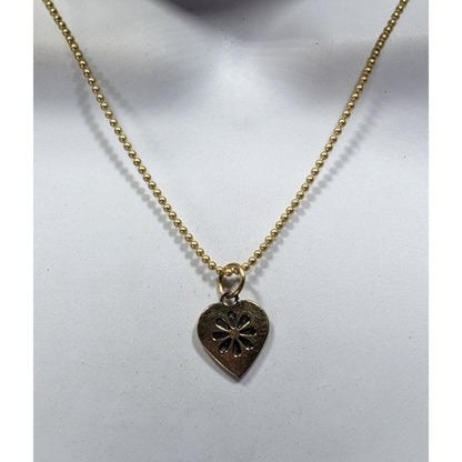 Minimalist Coquette Heart Pendant Necklace Gold Tone With Floral Cutout