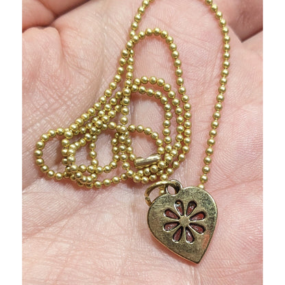 Minimalist Coquette Heart Pendant Necklace Gold Tone With Floral Cutout