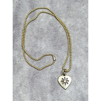 Minimalist Coquette Heart Pendant Necklace Gold Tone With Floral Cutout