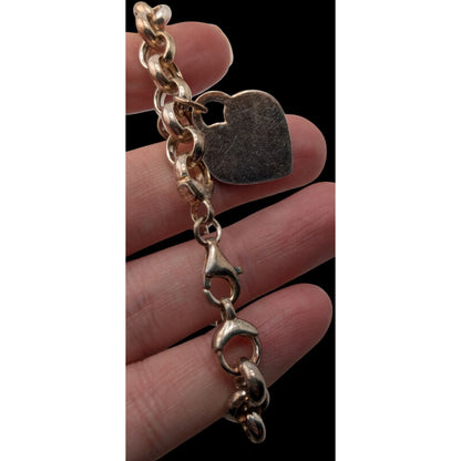 Vintage 925 Italy Sterling Silver Heart Charm Rolo Link Bracelet Minimalist Classic