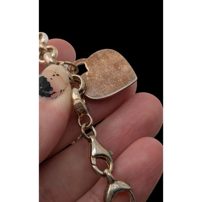 Vintage 925 Italy Sterling Silver Heart Charm Rolo Link Bracelet Minimalist Classic