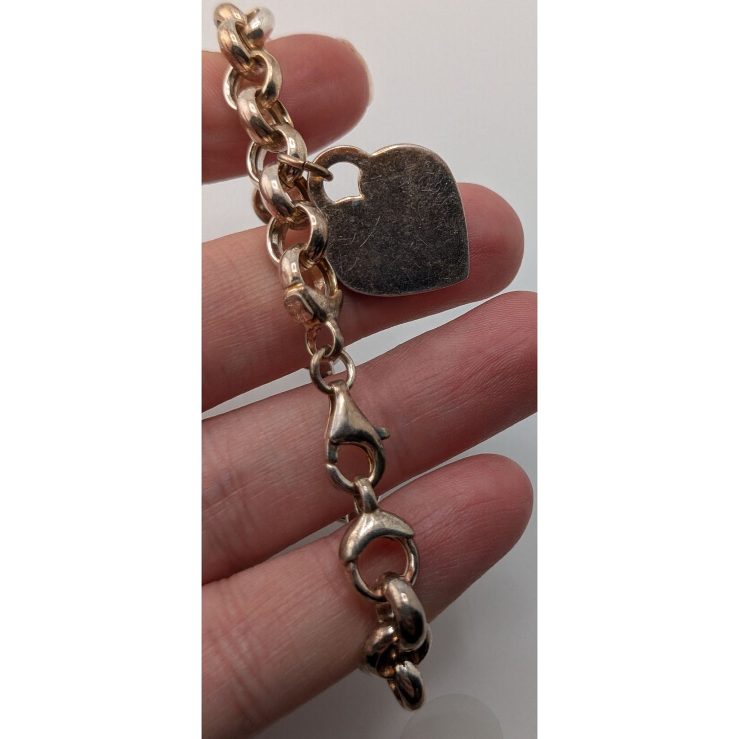 Vintage 925 Italy Sterling Silver Heart Charm Rolo Link Bracelet Minimalist Classic