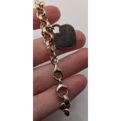 Vintage 925 Italy Sterling Silver Heart Charm Rolo Link Bracelet Minimalist Classic