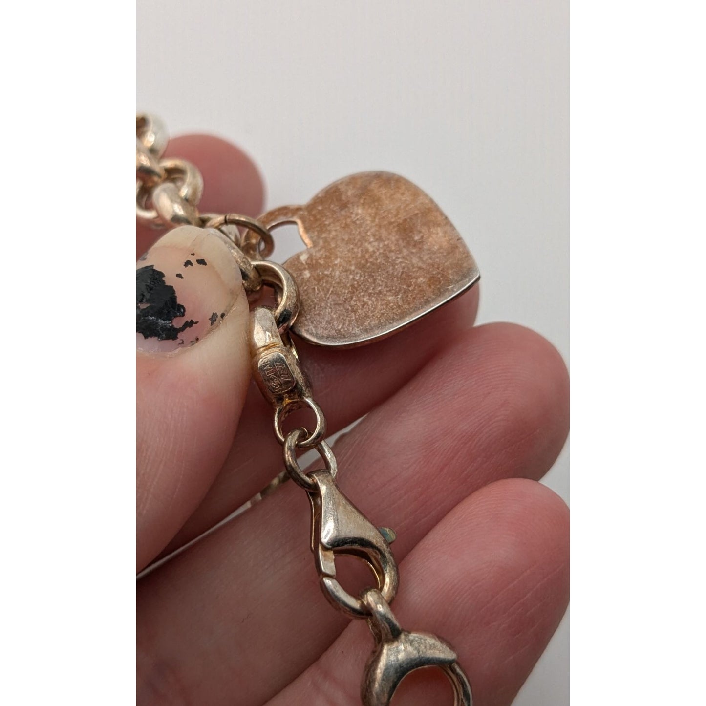 Vintage 925 Italy Sterling Silver Heart Charm Rolo Link Bracelet Minimalist Classic