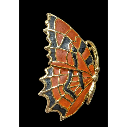 Vintage Fairycore Black And Orange Half Butterfly Brooch