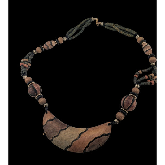 Vintage Tribal Hand Painted Wooden Beaded Necklace