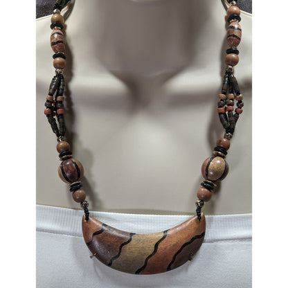 Vintage Tribal Hand Painted Wooden Beaded Necklace