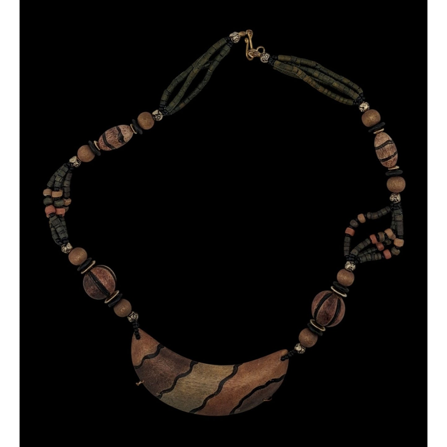 Vintage Tribal Hand Painted Wooden Beaded Necklace