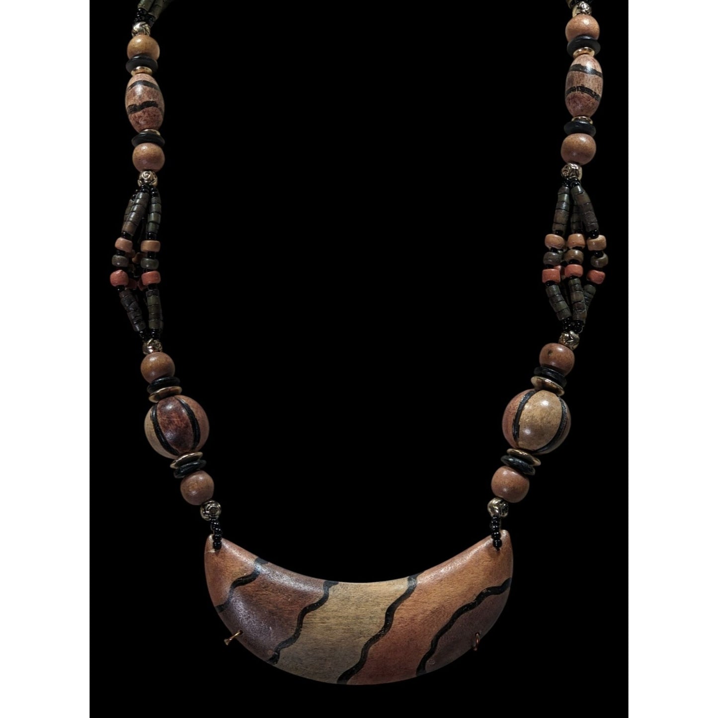 Vintage Tribal Hand Painted Wooden Beaded Necklace