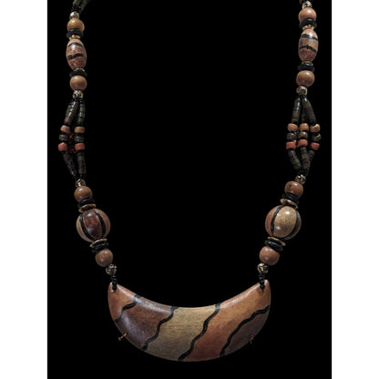 Vintage Tribal Hand Painted Wooden Beaded Necklace