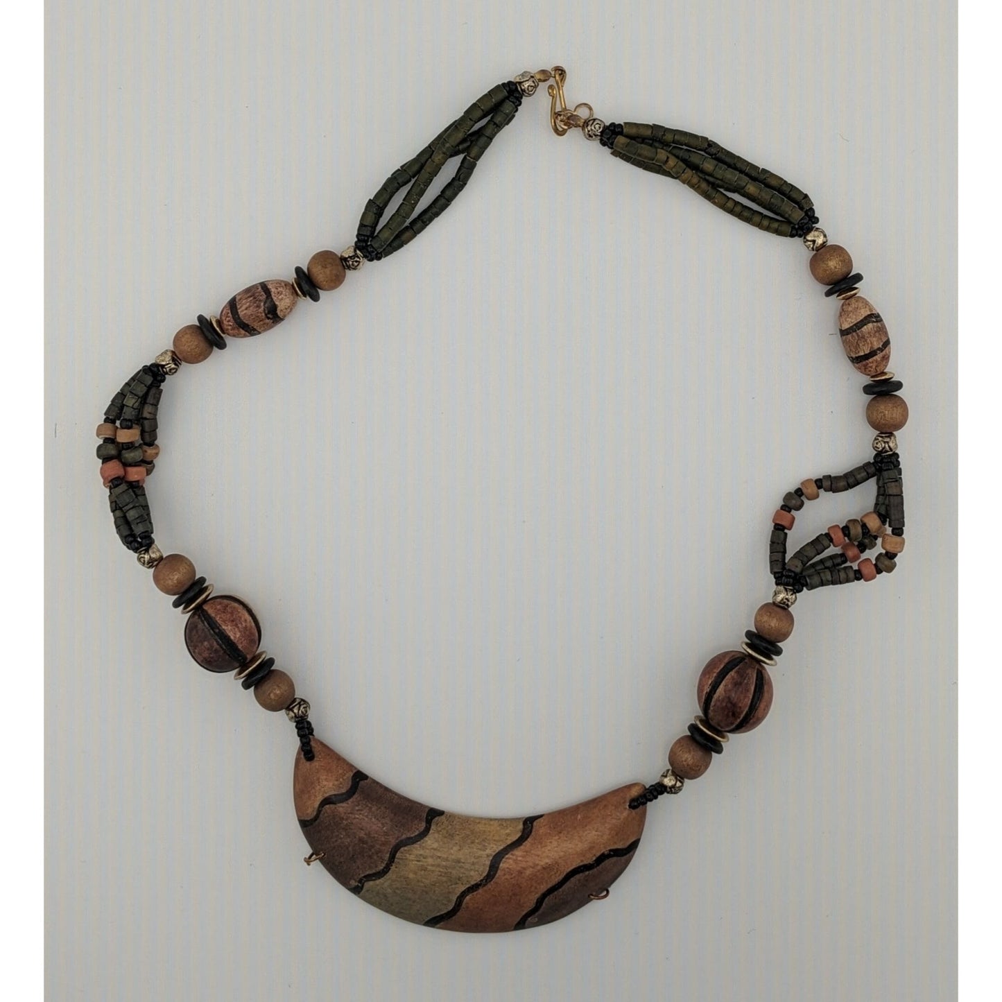 Vintage Tribal Hand Painted Wooden Beaded Necklace