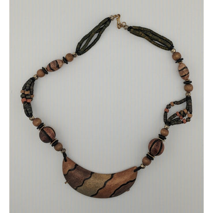 Vintage Tribal Hand Painted Wooden Beaded Necklace