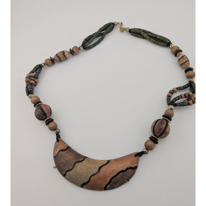 Vintage Tribal Hand Painted Wooden Beaded Necklace