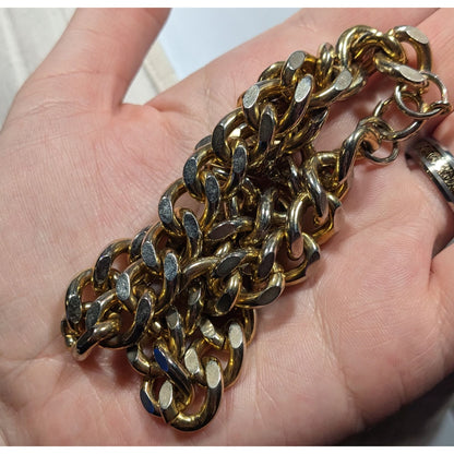 Classic Chunky Heavy Gold Tone Chain Necklace With Silver Tone Accents