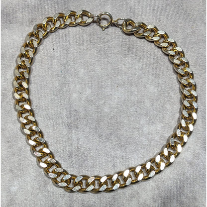 Classic Chunky Heavy Gold Tone Chain Necklace With Silver Tone Accents