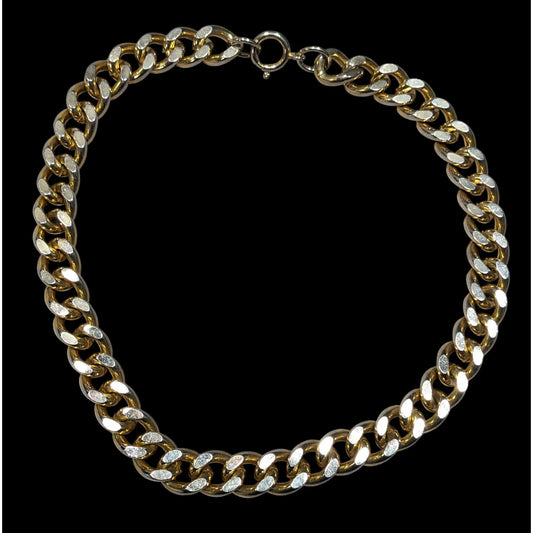 Classic Chunky Heavy Gold Tone Chain Necklace With Silver Tone Accents