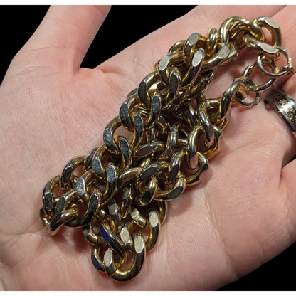 Classic Chunky Heavy Gold Tone Chain Necklace With Silver Tone Accents
