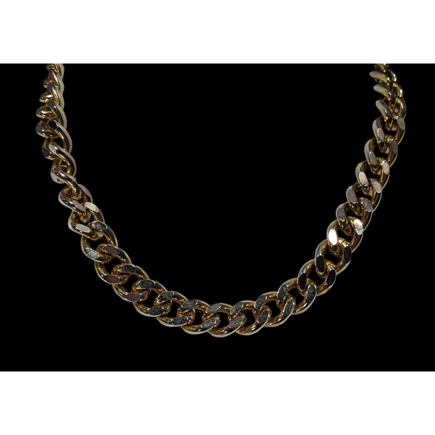 Classic Chunky Heavy Gold Tone Chain Necklace With Silver Tone Accents