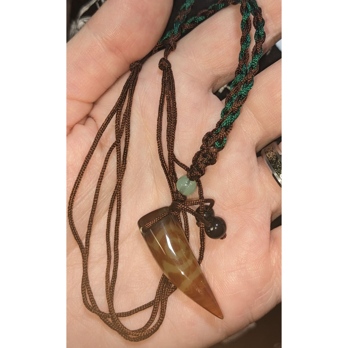Tibetan Dzi Bead Necklace Three Eye Pendant Spiritual