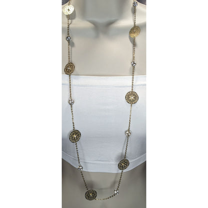 Boho Gold Filigree Floral Rhinestone Station Necklace Romantic Vintage Style