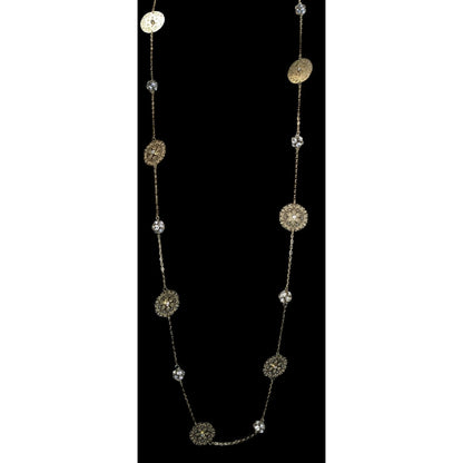 Boho Gold Filigree Floral Rhinestone Station Necklace Romantic Vintage Style