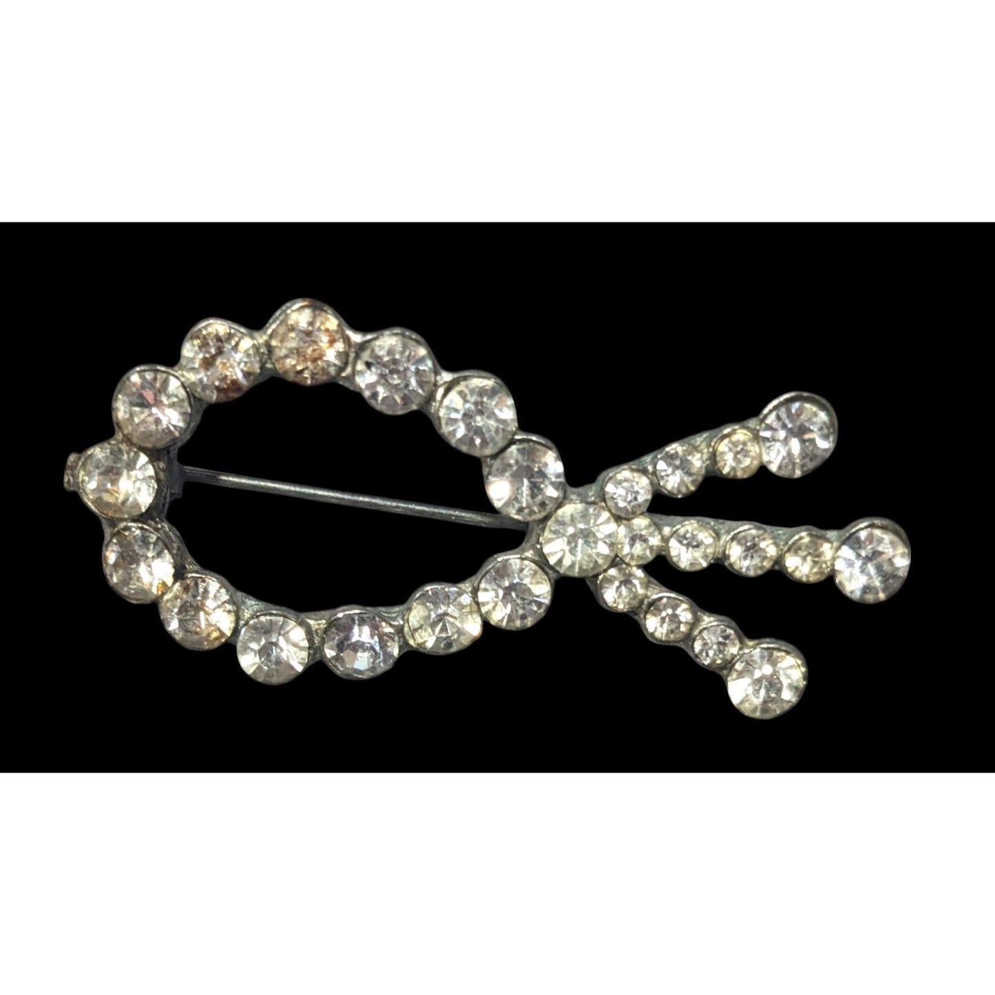 Vintage Glam Rhinestone Fish Shaped Silver Tone Brooch