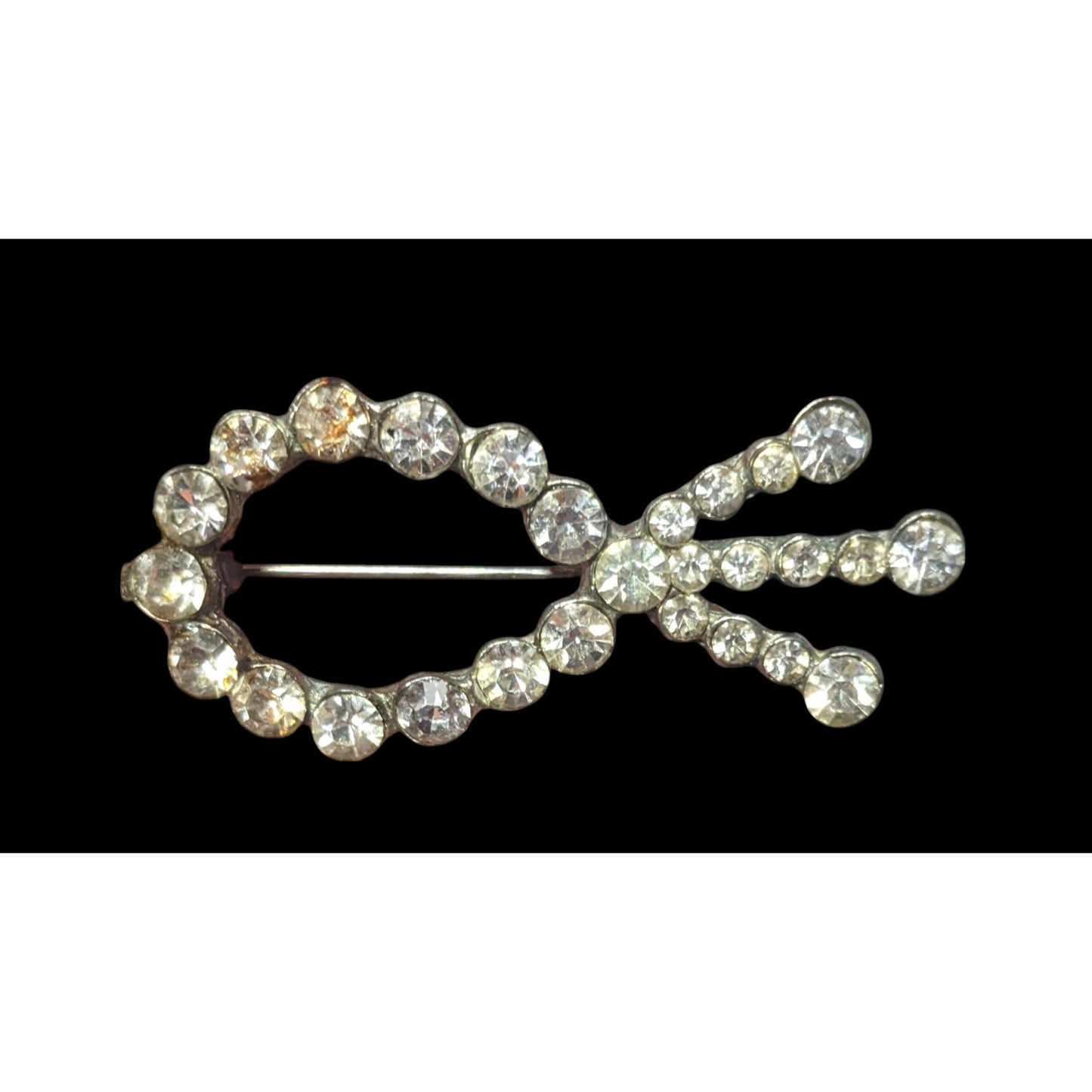 Vintage Glam Rhinestone Fish Shaped Silver Tone Brooch