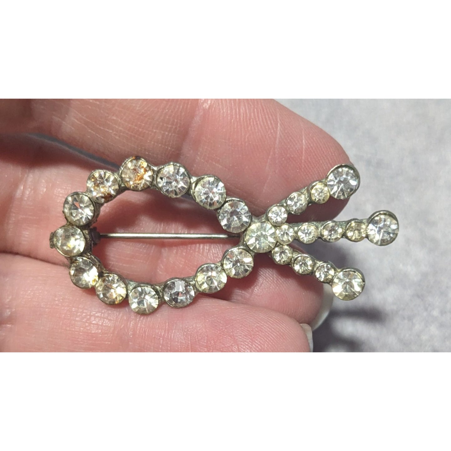 Vintage Glam Rhinestone Fish Shaped Silver Tone Brooch